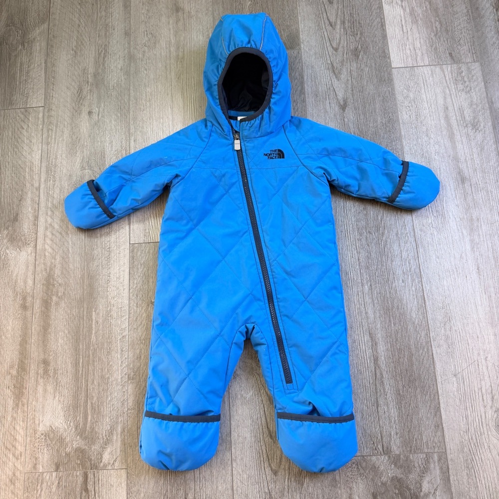 North Face Infant Snowsuit 6-12M Blue Quilted Hooded Bunting One Piece Winter